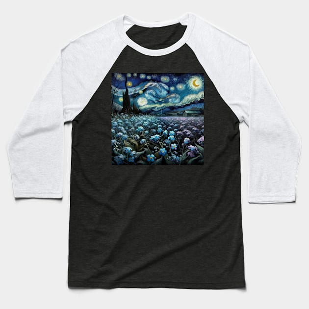 Enchanted Flower Garden Night: Forget-Me-Not Starry Floral Baseball T-Shirt by Edd Paint Something